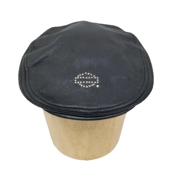 Harley-Davidson Black Debossed Willie G Skull Leather Cap Sz Small Bedazzled - Picture 3 of 11